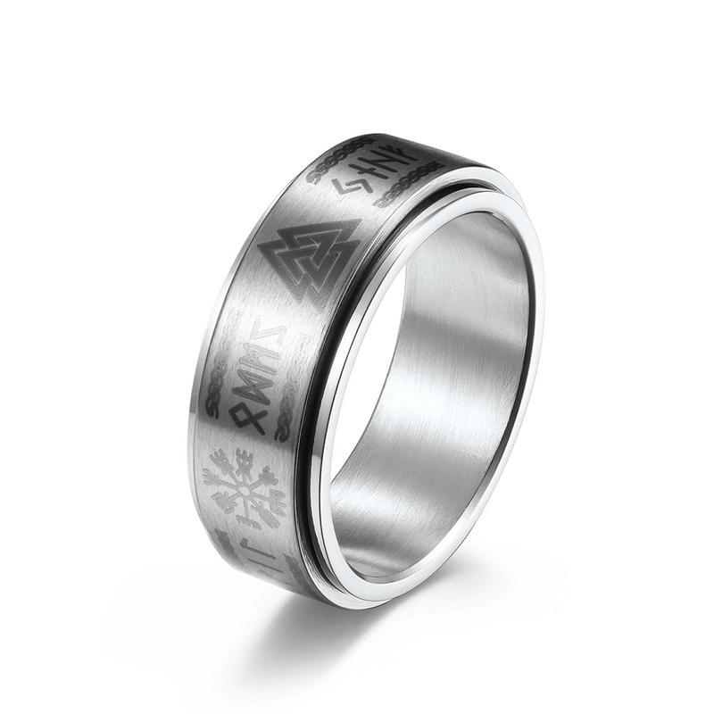 Fashion Stainless Steel Anxiety Fidget Rings For Men Women Vintage Odin Norse Viking Amulet Rune Ring Hiphop Rock Biker Jewelry