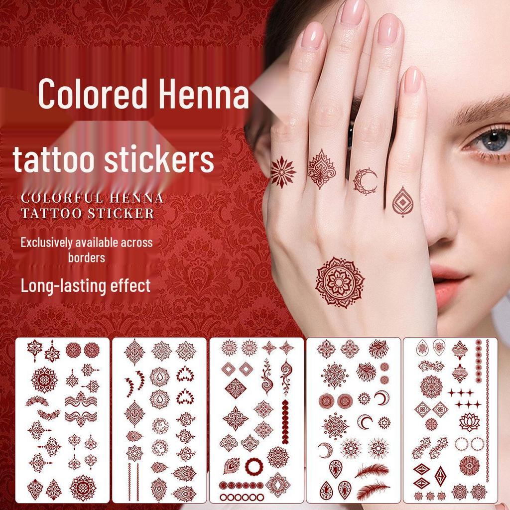 Lace Brown Waterproof Henna Flower Tattoo Stickers for Hands