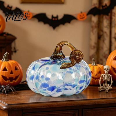 Mini Hand Blown Glass Pumpkin Ornament, Collectible Thanksgiving Halloween Faux Crystal Pumpkin Hanging Decoration for Fall, Harvest