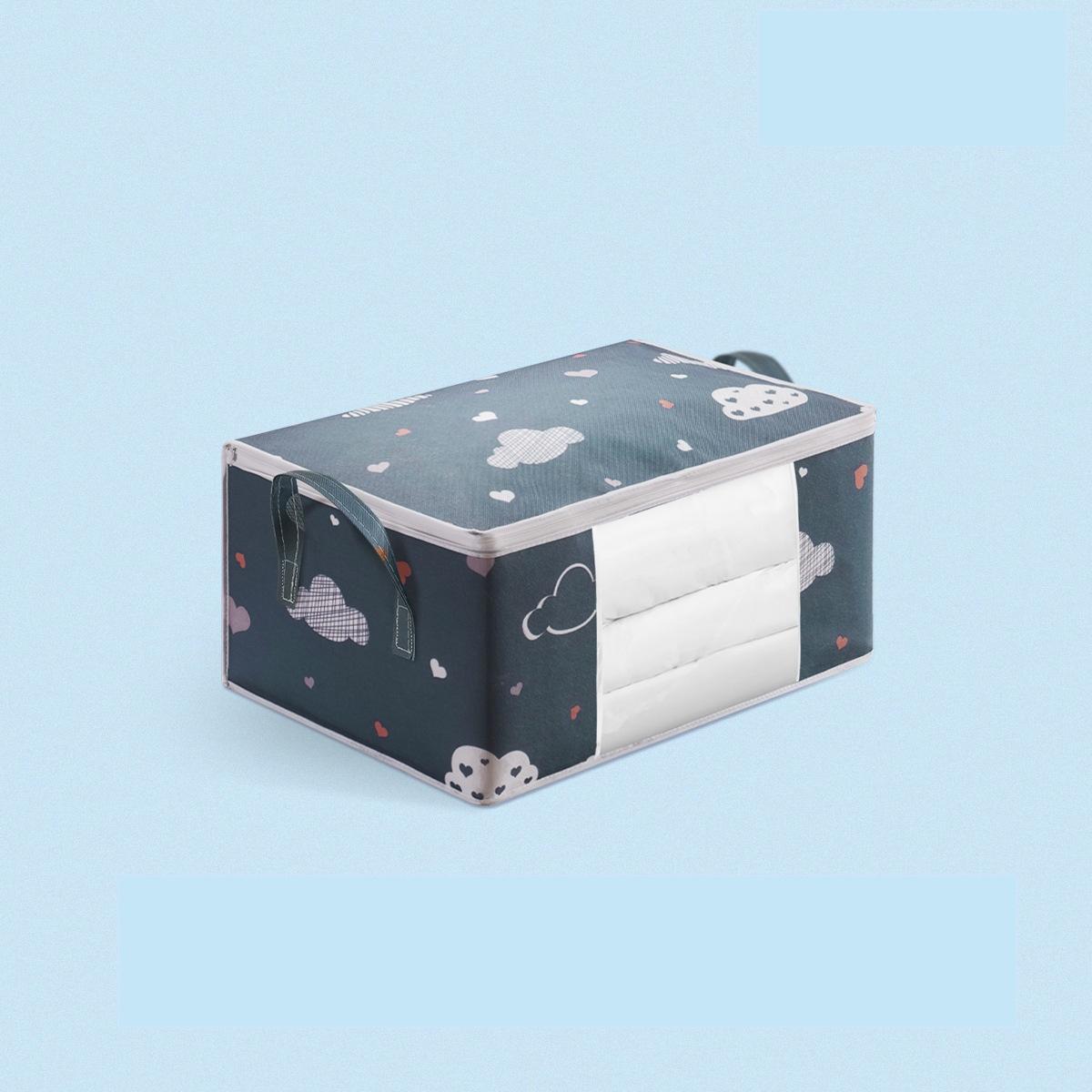 

2pcs Large Capacity Clothes Storage Bag Organizer With Reinforced Handle Suitable For Blankets Bedding Foldable With Zipper M темно-синий