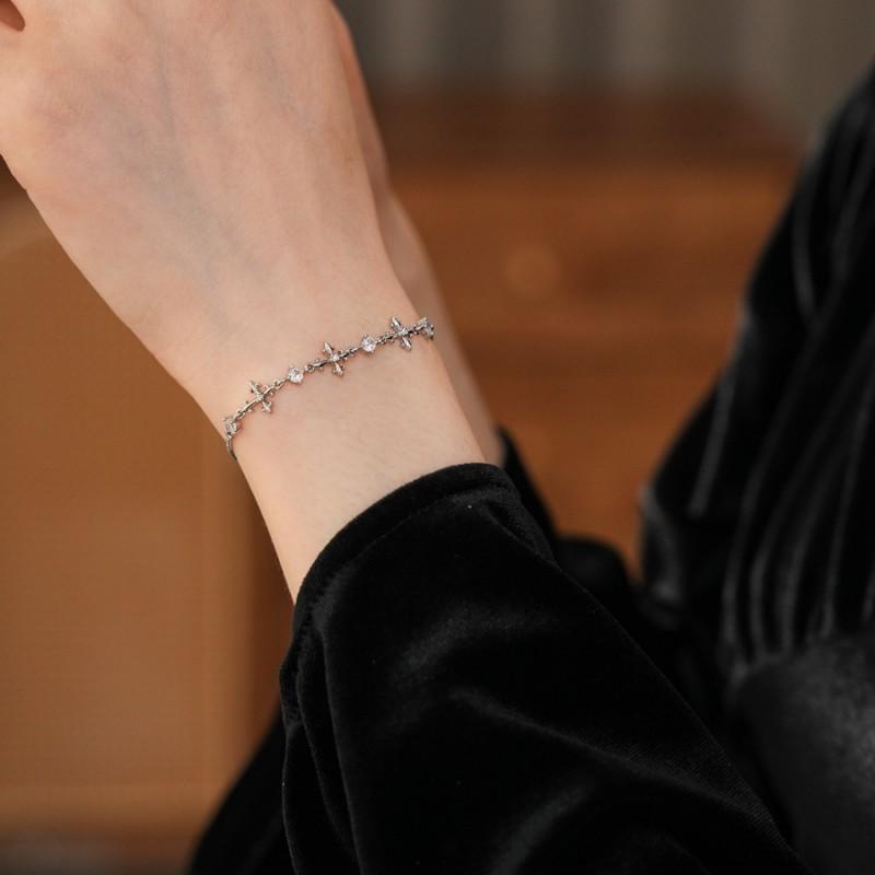 Elegant Zircon Cross Iris Flower Bracelet Women Minimalist Chic Tone Statement Jewelry