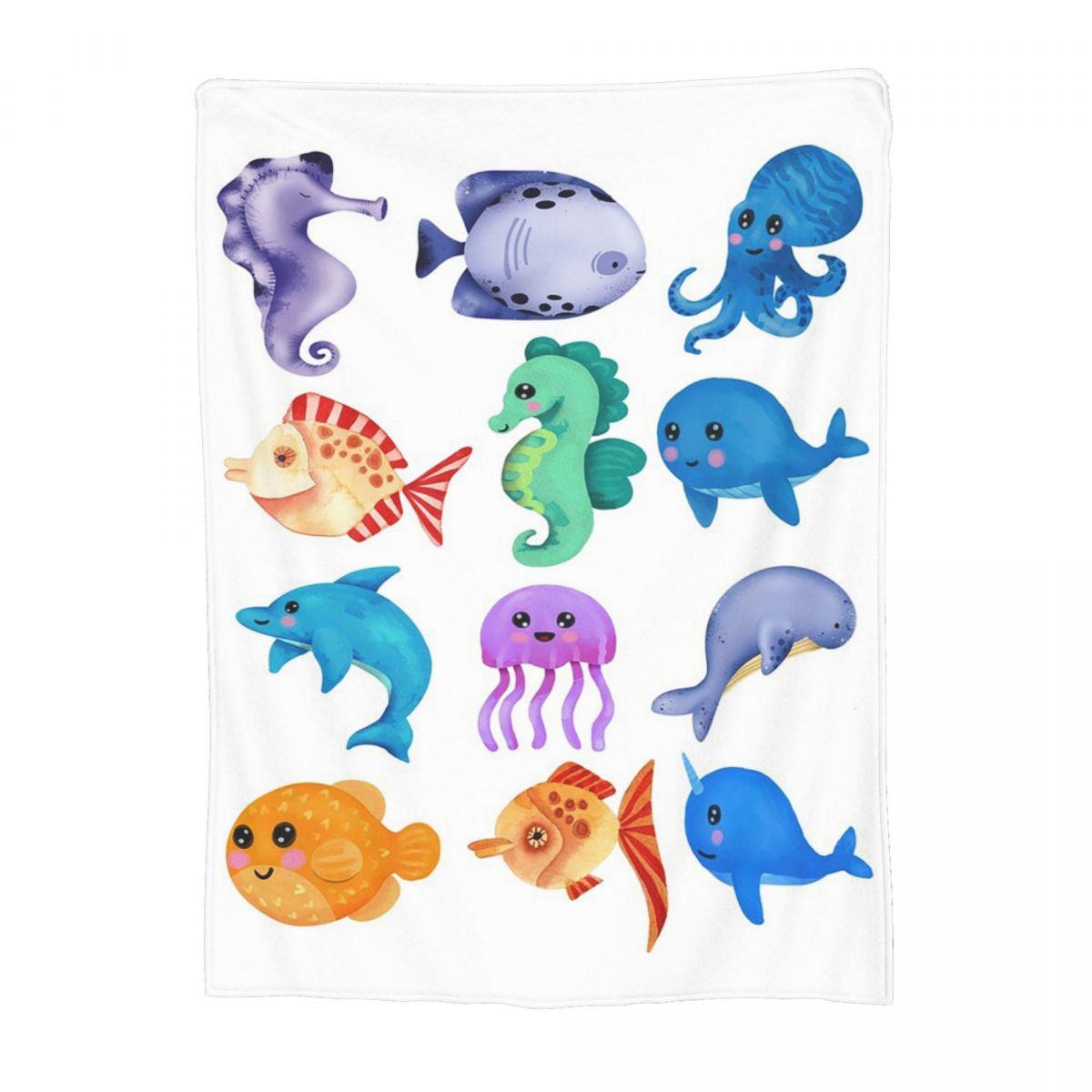 

Aquatic Fish Ocean Animals Blankets Soft Warm Flannel Throw Blanket Bedding for Bed Living room Picnic Travel Home Couch 30x40in
