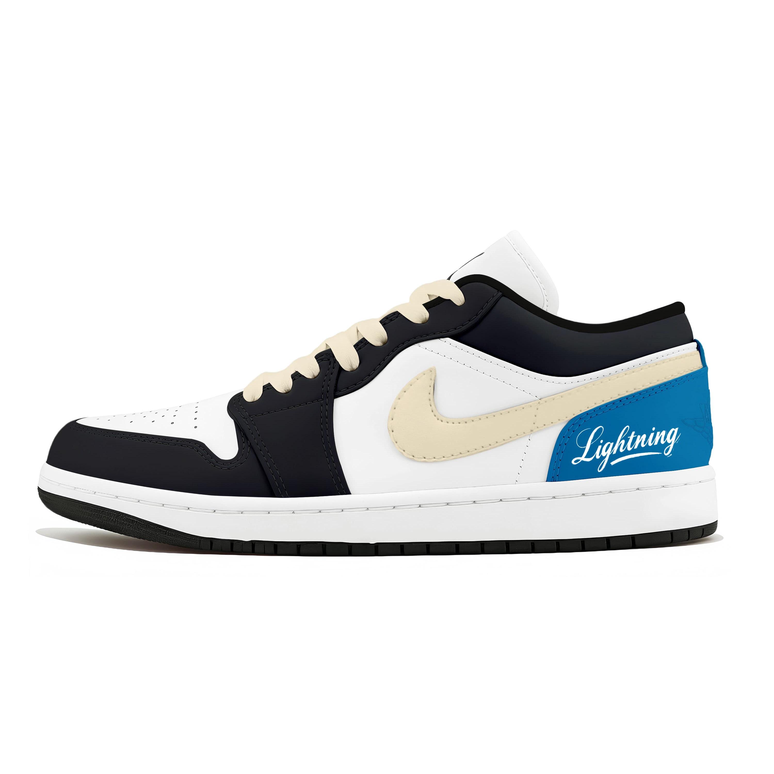 

Jordan Air Jordan 1 Low top Vintage Basketball Shoes Unisex Black Blue White 553558-132(Team1282-) 44.5
