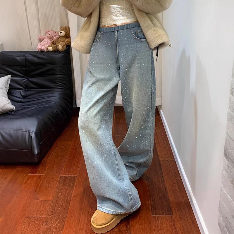 Rhinestone Star Maternity Wide-Leg Jeans - Spring/Autumn Casual Fit