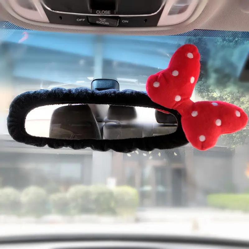 1 PC Car Rearview Mirror Decorative Cover Cute Bow Car Interior Rearview Mirror Protective Cover Electric Car Ornaments