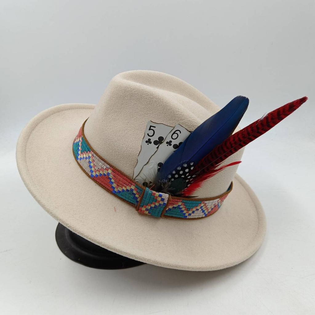 Men's Feathered Jazz Wool Panama Hat, European and American Style Wide-brimmed Party Hat, Fashion Accessory