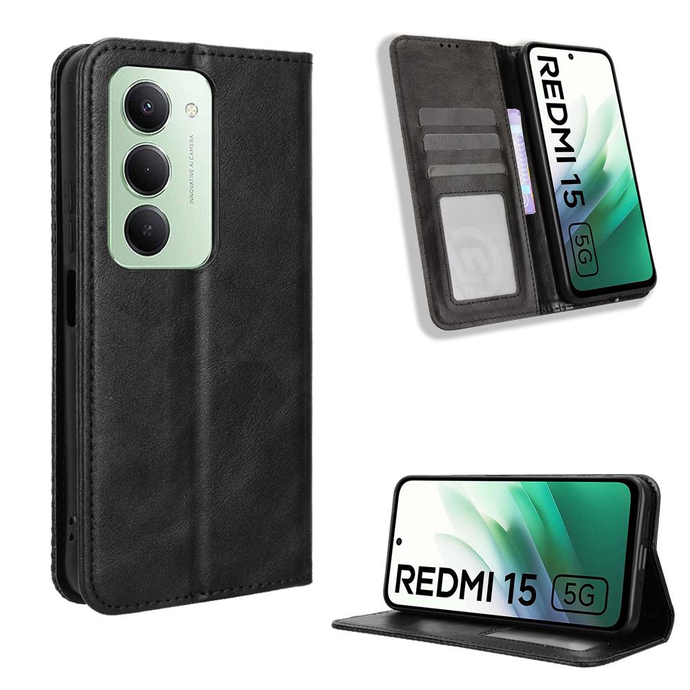 For Xiaomi Redmi 15 5G (Global) (169mm) Leather Case Wallet Stand Retro Texture Phone Cover