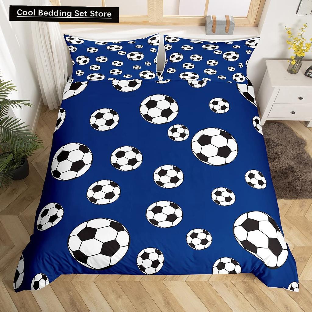 3D Football King Queen Duvet Cover Soccer Bedding Set for Kids Teens Boys Ball Sports White Red 2/3pcs Polyester Quilt Cover