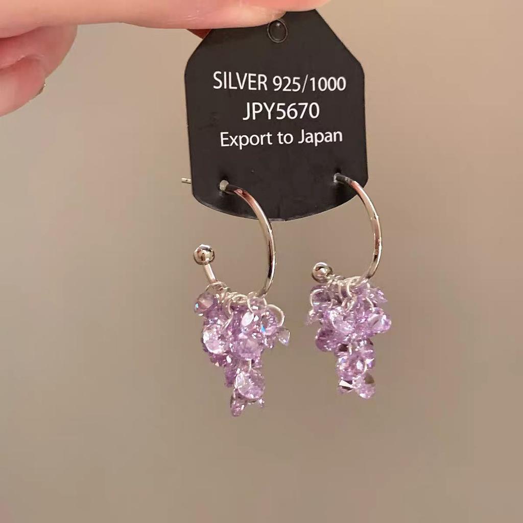 Purple ice waterfall tassel c stud earrings elegant and smart spring and summer vacation light luxury exquisite niche earrings earrings