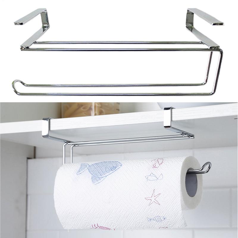 Cabinet Door Towel Holder Tissue No Punch Organizer Storage Rack Kitchen Paper Towel Storage Organizer Hook For Bathroom