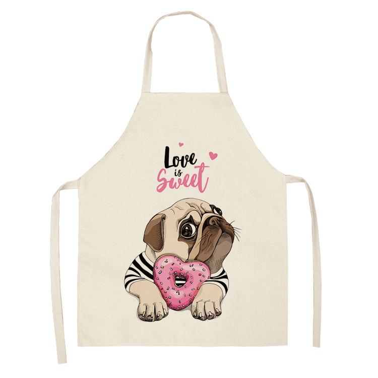 Bulldog Dachshund Pug Dog Kitchen Apron Printed Cotton Linen Women Bib Household Cooking Cleaning Tool