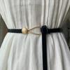 A Brand-new Suit with A Thin Waist Belt, A Versatile Imitation Cowhide for Women, A Knotted Belt, and A Fashionable Black Dress for Women