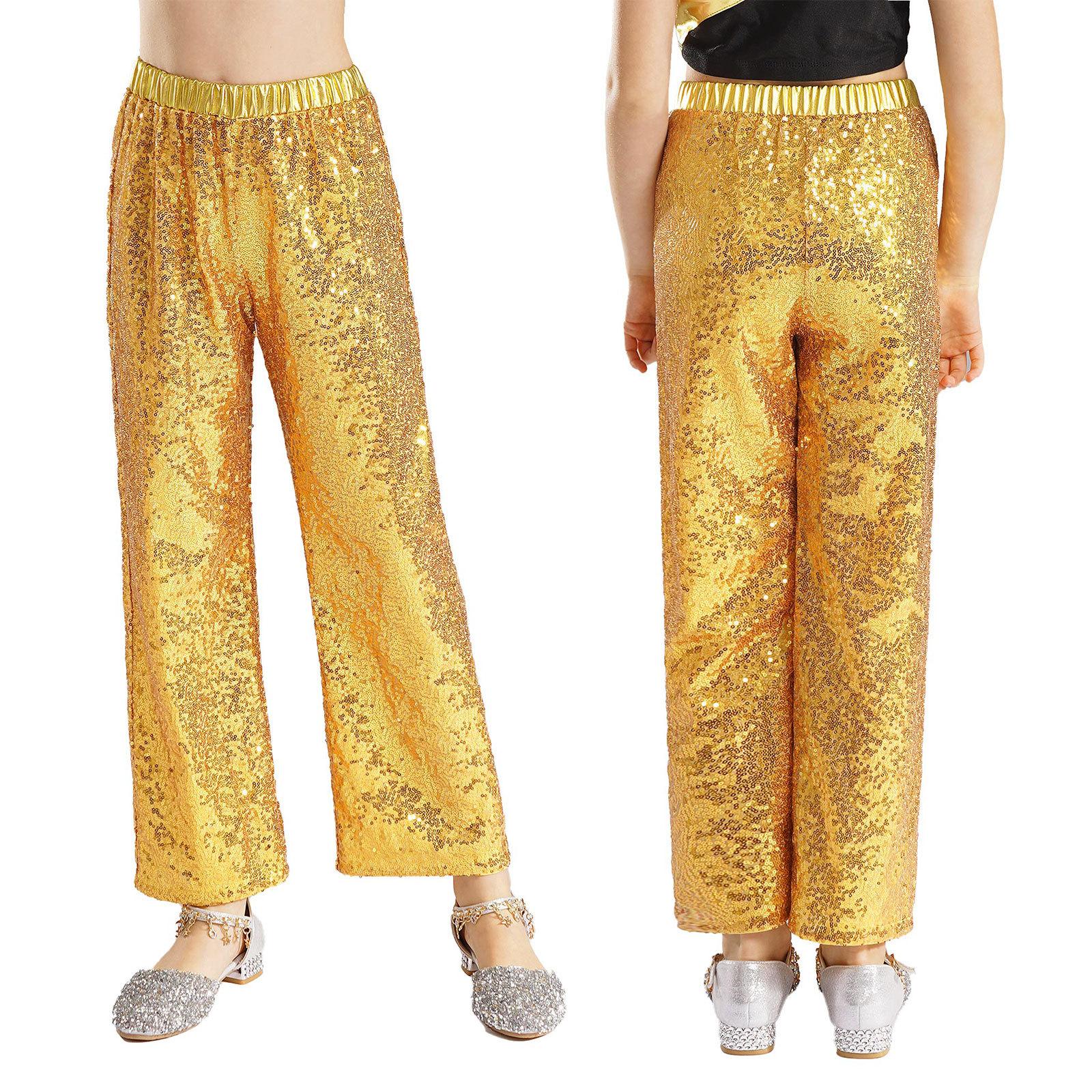 

Дитячі Дівчачі Блискучі Штани з Паєтками Висока Талія Еластичний Пояс Вільні Штани Джазовий Танець Сценічний Виступ 5-6 Years золотий