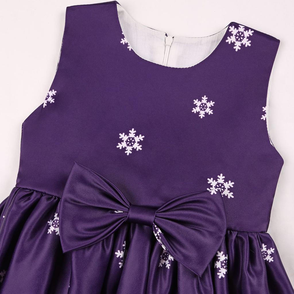 Children's Christmas Dress Cartoon Print Bow Dress Christmas Performance Sparkling Kids Birthday Dress Elegant Soft Party Dress Ball Gown for Girls