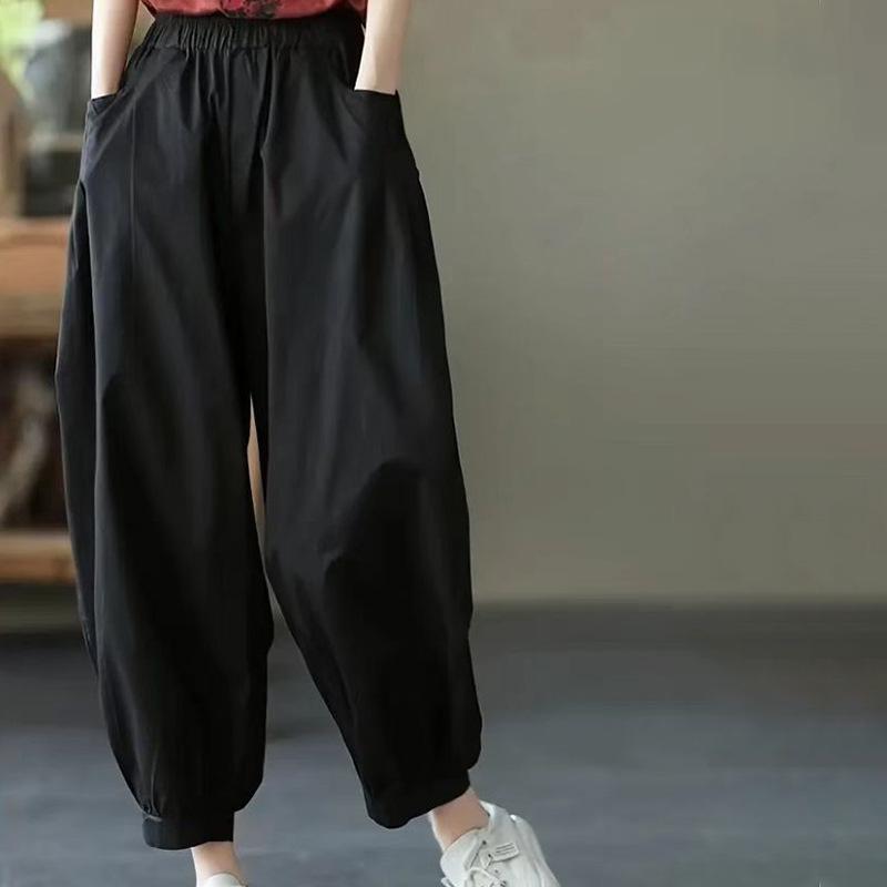 Cross-Border Summer Slimming Lantern Capri Pants - Women's Casual Elastic Waist Cropped Trousers