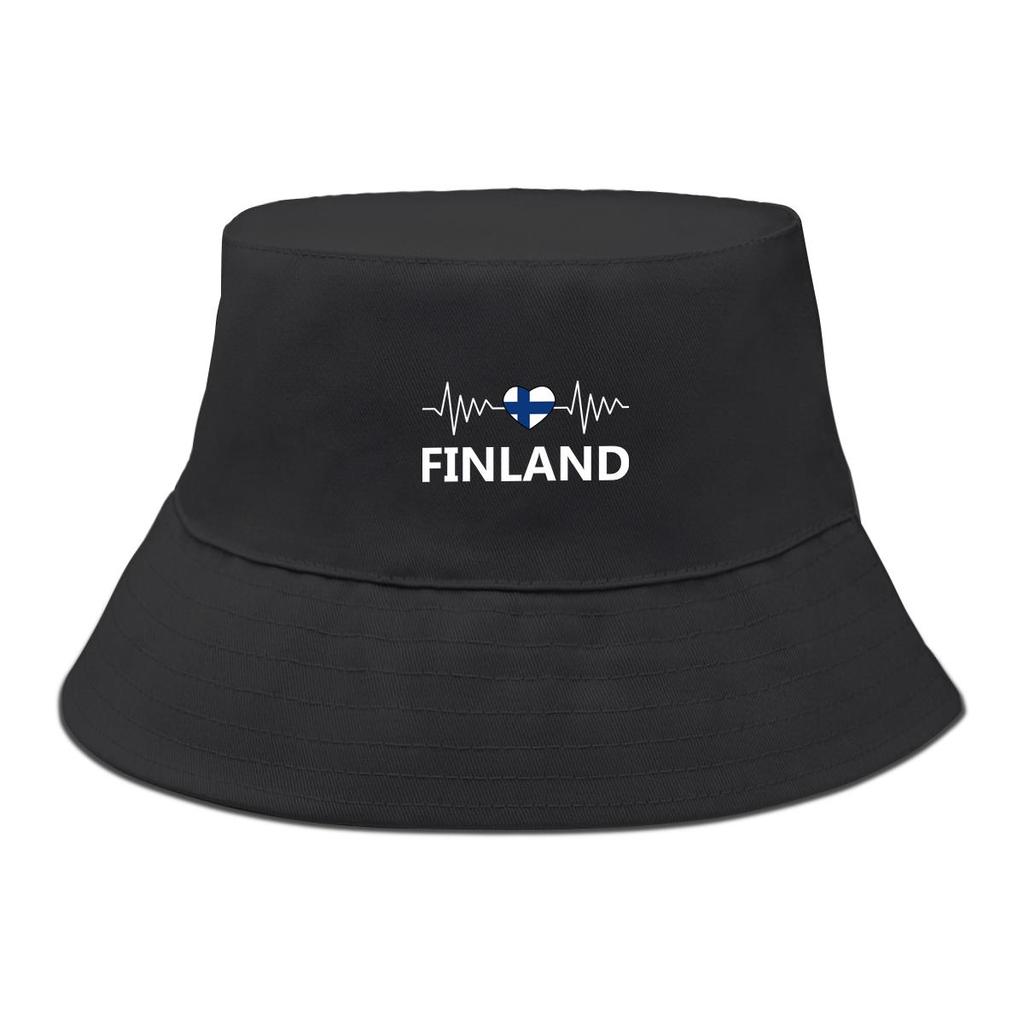 Heart Waves Finland Flag Print Bucket Hat , Patriotic Sun Cap Reversible Wide Brim Sun Protection Fishing Hat