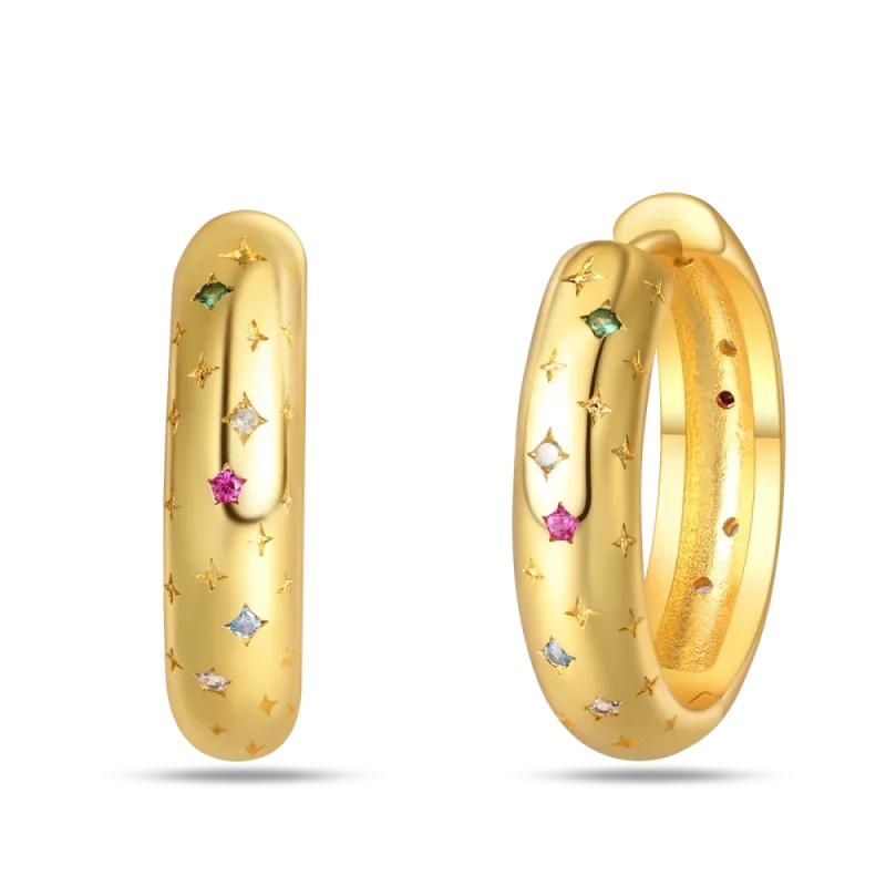 Original New In 925 Silver Gold Star And Moon Pave Colored Zircon Earrings For Women Trending Fashion Jewelry Birthday Gift