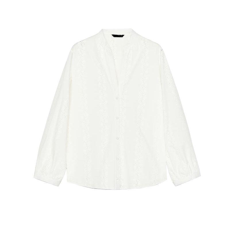 Spring New Women's Clothing Fashion Style Cut Out Embroider Fashion Minimalist Long Sleeve Lapel Shirt 8741027