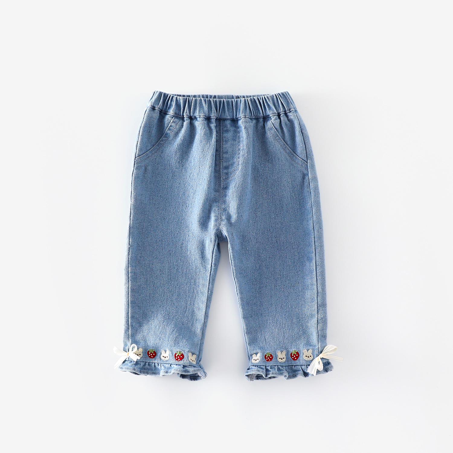 

2025 Autumn Korean Style Girls Rabbit & Strawberry Flared Jeans 90 cm