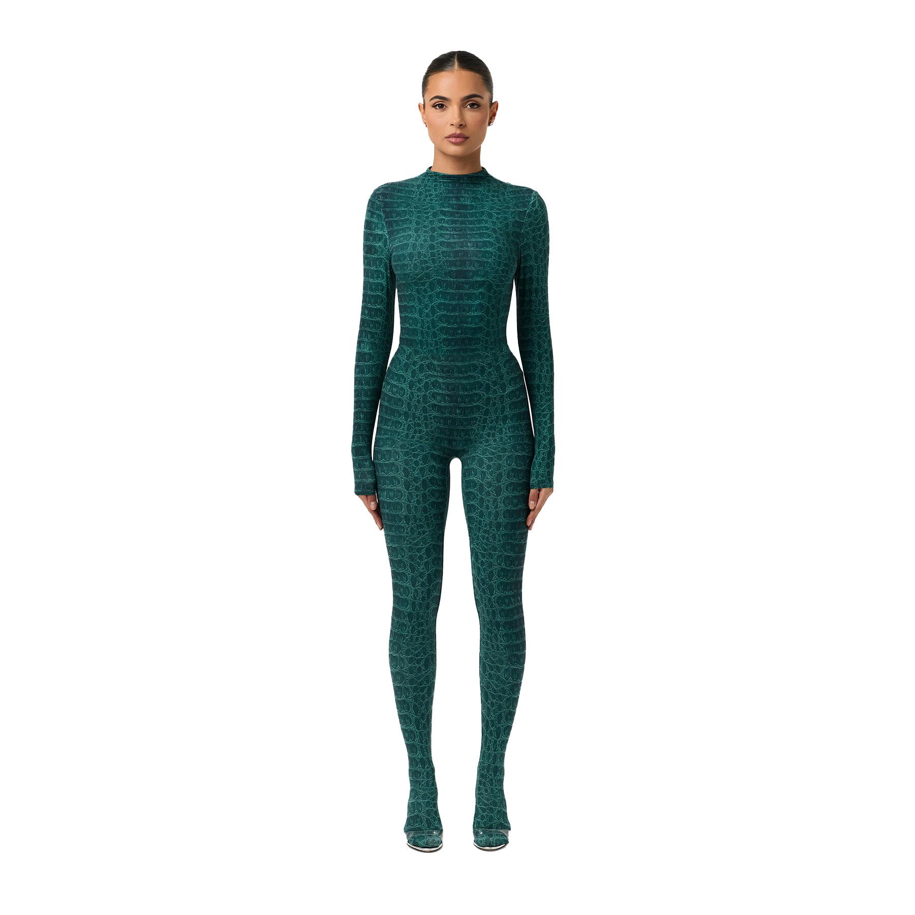 

Snake Print Long Sleeve Slimming Bodysuit for Women Medium