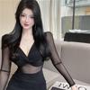 American Retro Sexy Hottie Black Long-sleeved Dress Women's Spring Slim Fit and Thin Inside Stack Wearing Hip Skirt