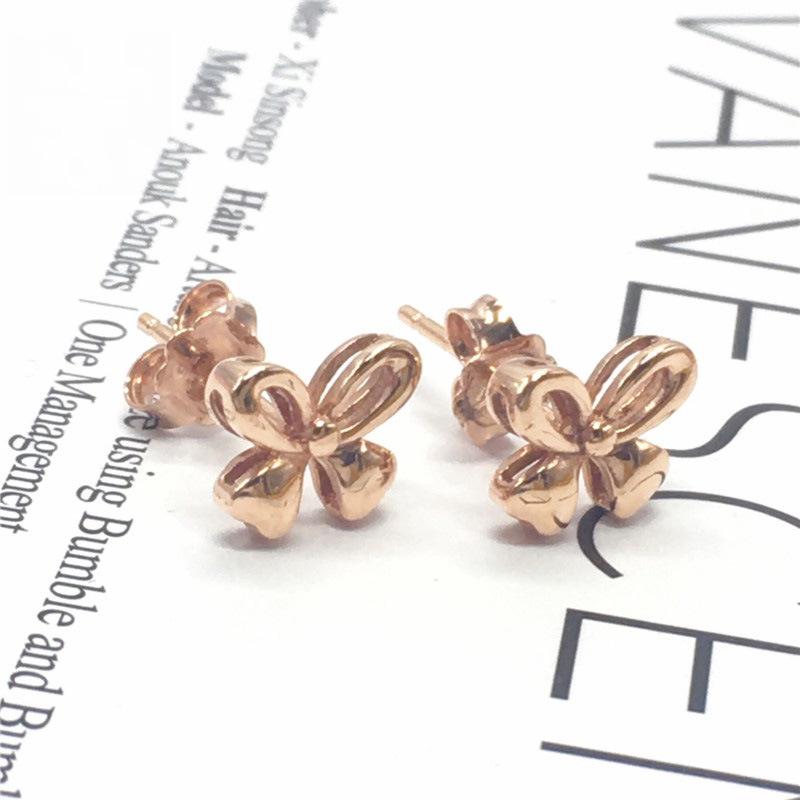 Purple Gold Bow Stud Earrings Women'S Rose Gold Plated Earrings Temperament Fashion Design Earrings