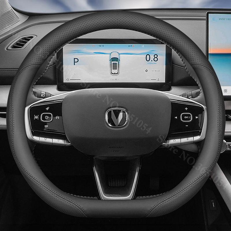 

For Changan UNI-Z 2026 2026 2026 Ultrathin Car Steering Wheel Cover All-Season Universal Anti-Slip Sweat-Absorbent Leather Cover чёрный
