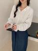 Korean Style Elegant Ruffle V-Neck Loose Long Sleeve Shirt for Women - New Spring Arrival