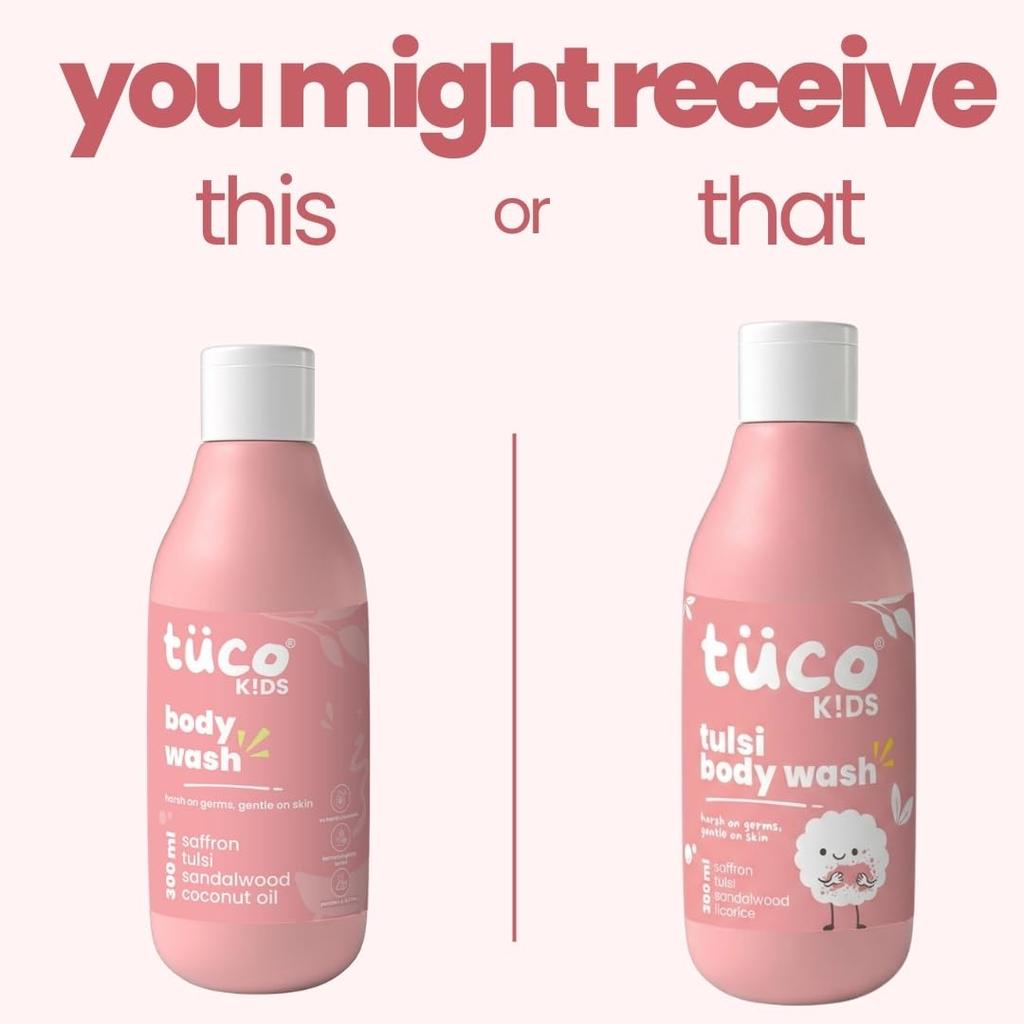 Tuco® Kids Body Wash/Shower Gel | Infused with Sandalwood Oil, Tulsi and Saffron | Gently Cleanse, Soothe, and Nourish | Ages 2-5, 5-10, 10-15 | SL