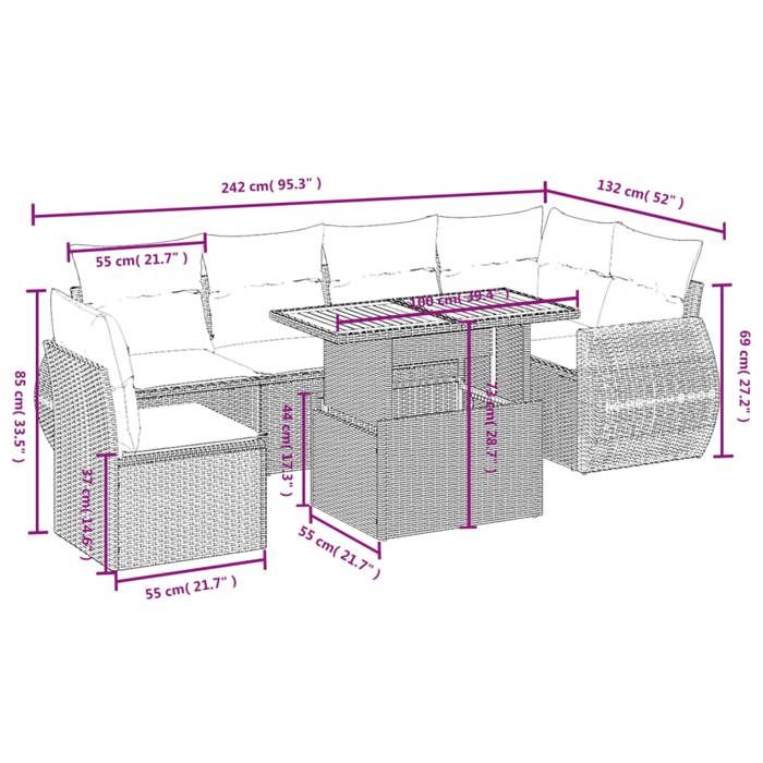 VidaXL Garden Lounge Set with Cushions 7 Pcs, Patio Sofas, Patio Furniture Set, Outdoor Furniture, Beige 3272221