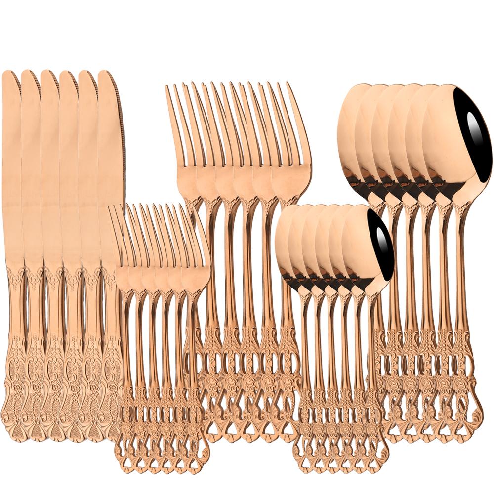 AJOYOUS 30Pcs Cutlery Set Stainless Steel Dinnerware Kitchen Flatware Knife Fork Tea Spoon Western Tableware Mirror Silverware