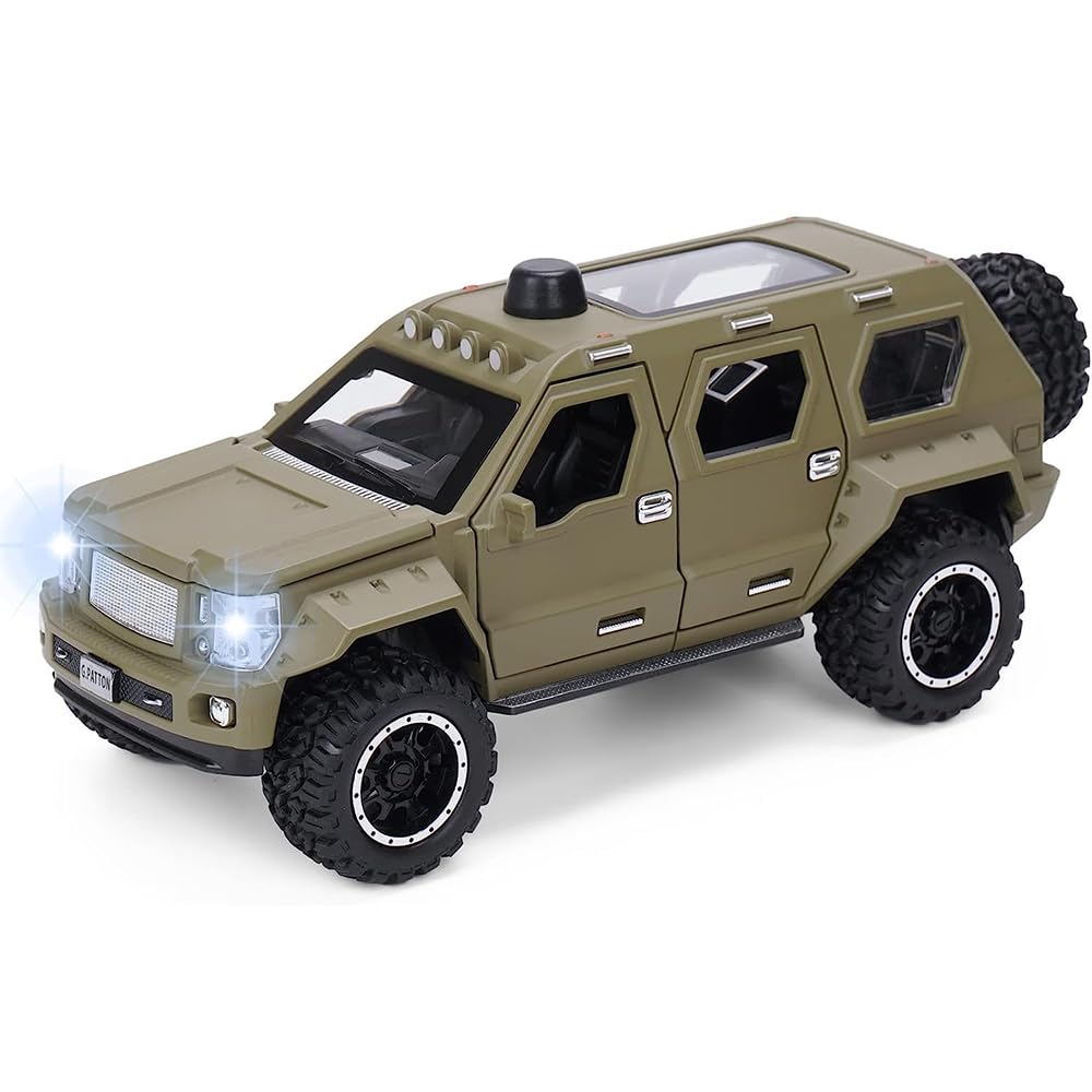 Druckgussauto im Maßstab 1/24, Modell G Patton, Metalldruckgussauto aus Legierung, mit Licht und Sound, Pullback, zu öffnende Tür, Spielzeugauto für Kinder, beste Geschenke