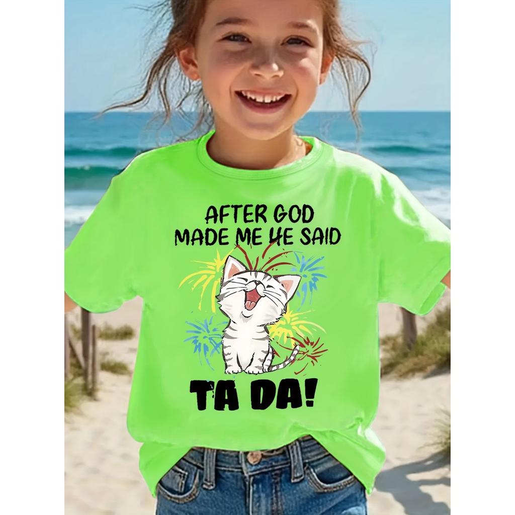 2026 New Kids T-Shirts Cute Cat Graphic Animal Print Summer Fashion Children Clothes Funny Round Neck Cute Cat Lover Streetwear
