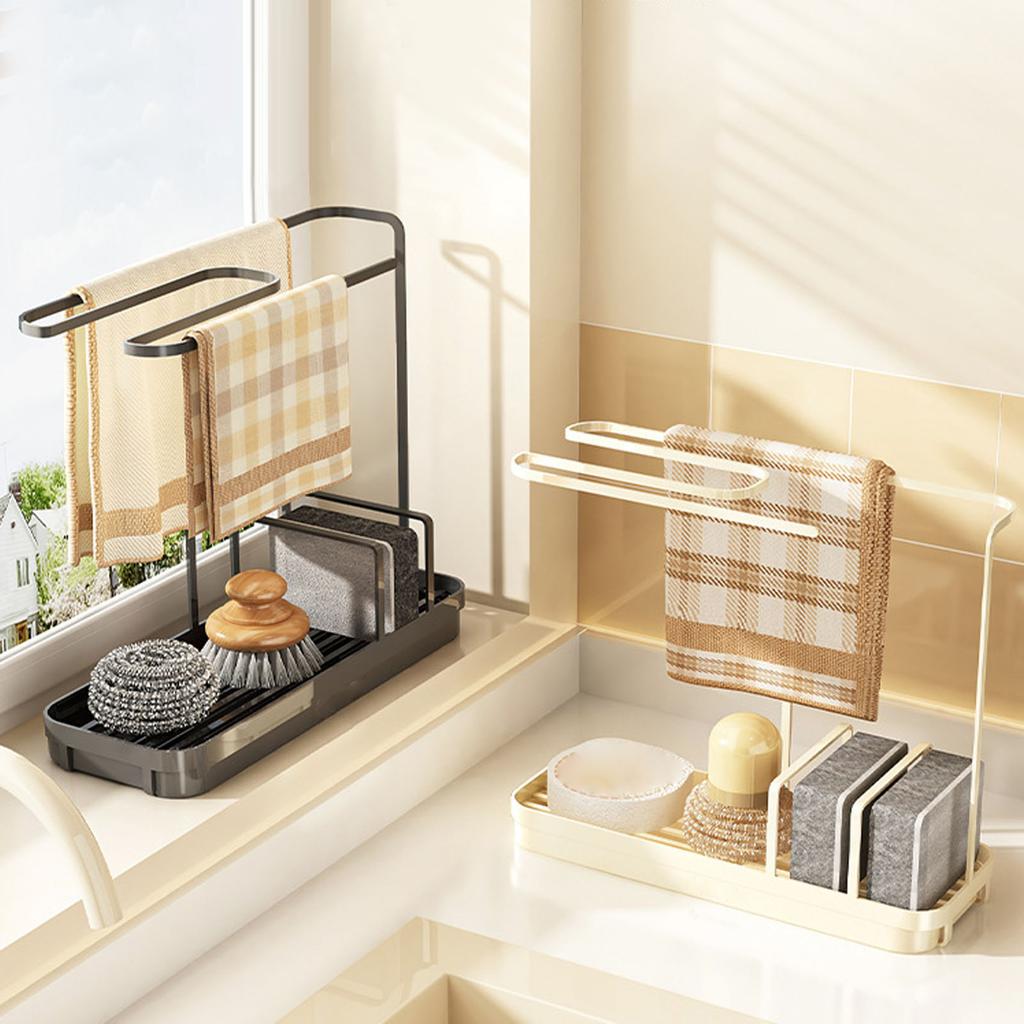 Kitchen Sink Multifunctional Metal Sponge Soap Brush Storage Rack with Towel Holder