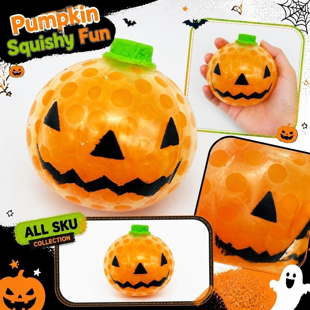 Halloween Pumpkin Shaped Stress Toy with Soft Beads for Sensory Play and Hand Exercise