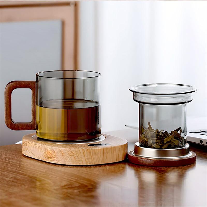 300ml Heat Resistant Glass Tea Cup With Wooden Handle Puer Filter Cups Tea Water Separation Mug Kung Fu Tea Cup Set