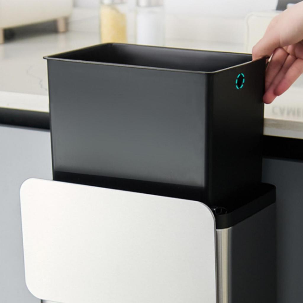 Stainless Steel Trash Bin Sliding Lid Household Storage No-Mark Sticker