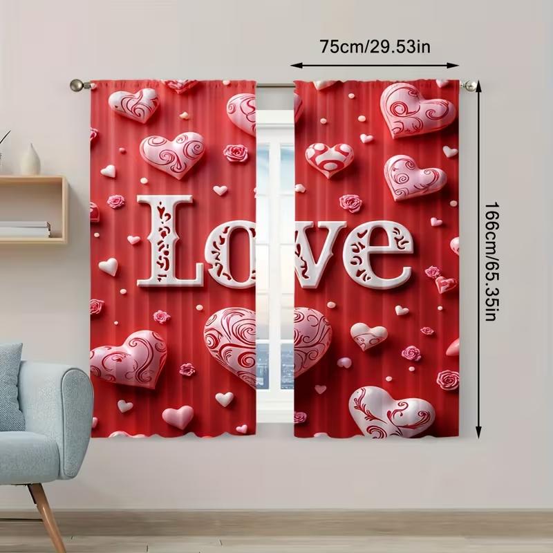 Set Of 2 Letter Love Print Curtains Suitable Bedroom Living Room Kitchen Decoration Home Window Curtain Polyester Ideal For