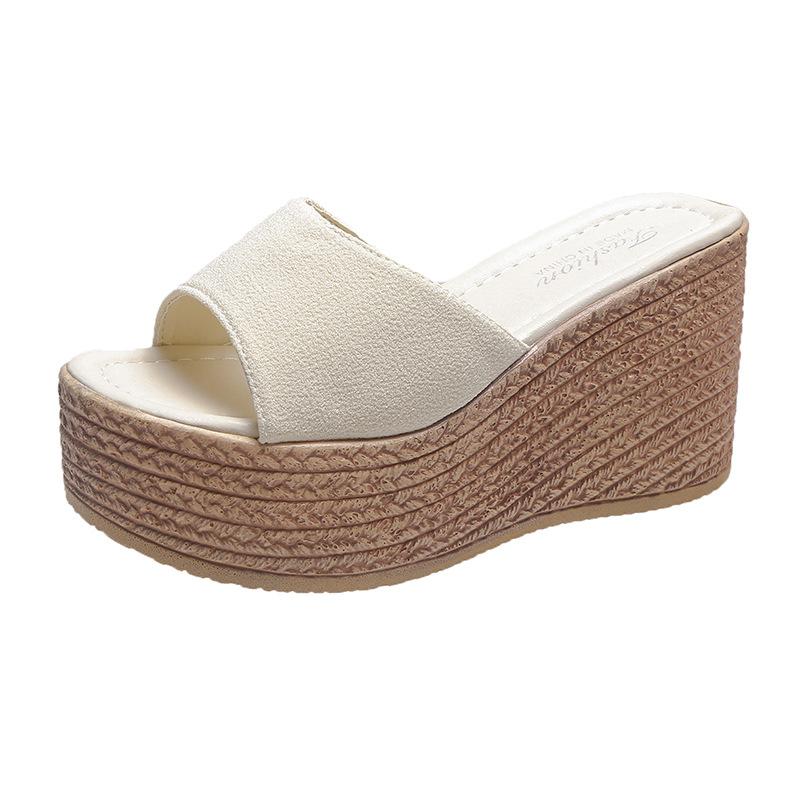 2021 Summer New Women's Shoes Korean Version of Muffin Thick-soled Cool Slippers Women's Word with Outer Wear Wedge Heel Cool Slippers