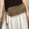 Wooden Bead Furry Waist Belt Y2K Waist Rope Retro Fur Collar Scarf  Jeans Decor