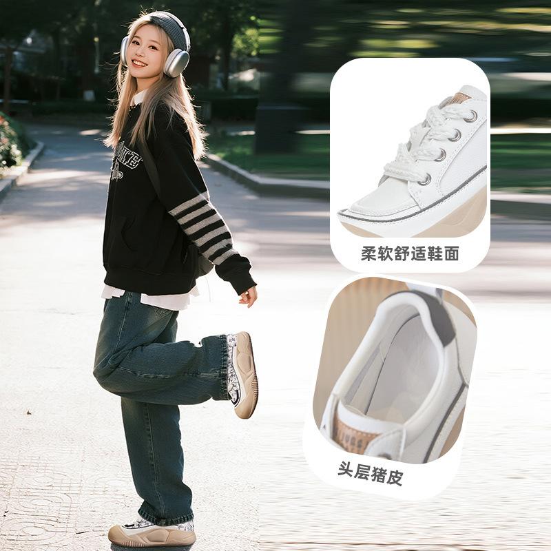 Leather Little White Shoes Women's 2025 Autumn New Versatile Shoes Children Ugly Cute Big Head Shoes Thick Baseplate Shoes Casual Women's Shoes