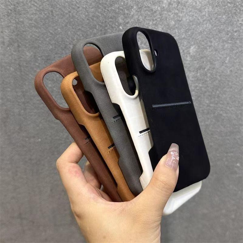 Skin Like Sheepskin Card Insertion Phone Case for IPhone 16 Promax Card Bag S23 Ultra Shell Hanging Rope Sleeve