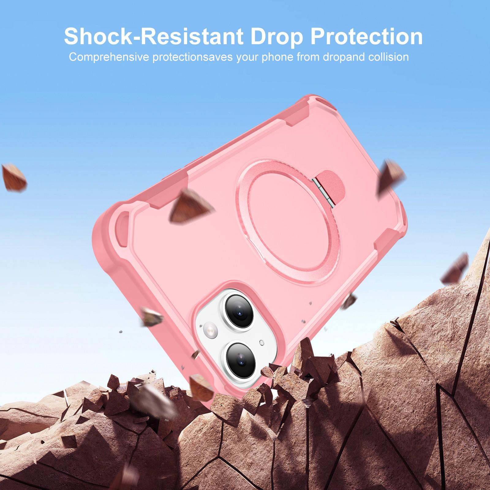 

For iPhone 15 Case Compatible with MagSafe Kickstand TPU+PC Shockproof Phone Back Cover Purple