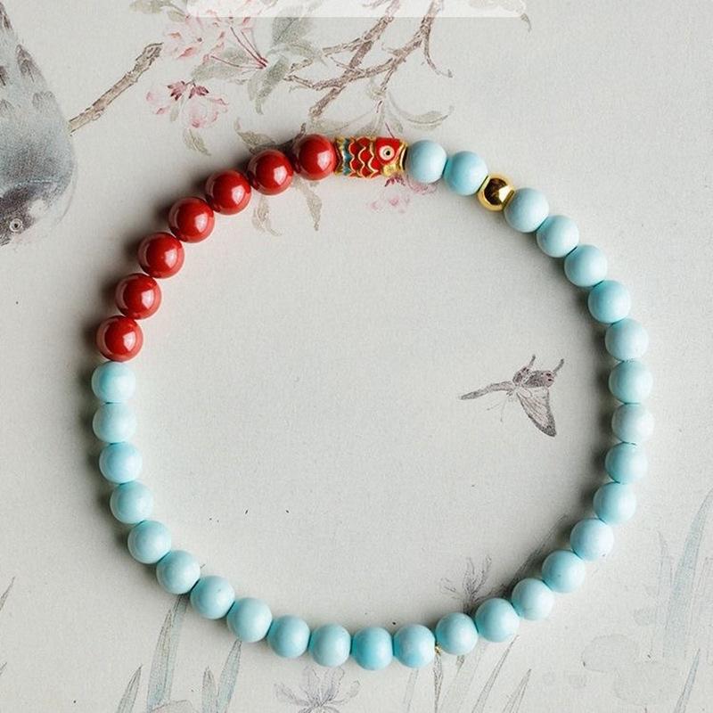 JYL TS Bracelet Lucky Koi  -Symbolizes Prosperity & Attracts New Year Luck [Green Pearl Cinnabar] Koi Sunken Fish порошок синий