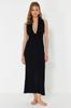 Women's Style Dress Black Maxi Woven Backless Linen Blend Beach Dress