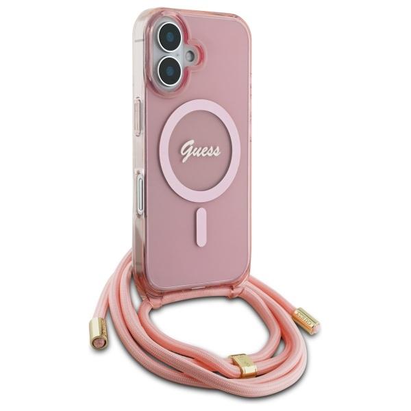 Guess Guhmp16Shctsgnsp Iphone 16 6.1    Różowy/Pink Hardcase Crossbody Cord Script Magsafe