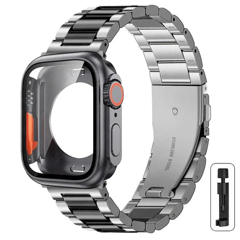 Change to Ultra Case+Band For Apple Watch 40mm 44mm 41mm 45mm Metal Stainless Steel strap for iWatch series Series 98 7 6 SE 5 4