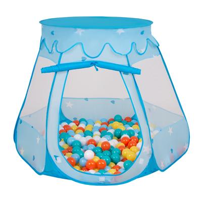 Selonis Play Tent 105x90cm/200 Balls Castle House Pop Up Ballpit Plastic Balls for Kids, Blue:white-yellow-orange-bblue-turq