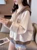 Women's Hooded Color Block Casual Jacket - Korean Style, Lightweight, Loose Fit, Petite, for Spring/Autumn 2025.