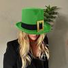 StPatrick Day Green Hat with Gold Buckle Roll Brims Tall Hat Irish National Day Celebration Party Hat Festival Accessory